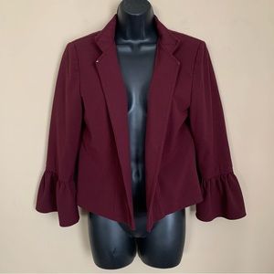Tahari Maroon Flounce Sleeve Blazer